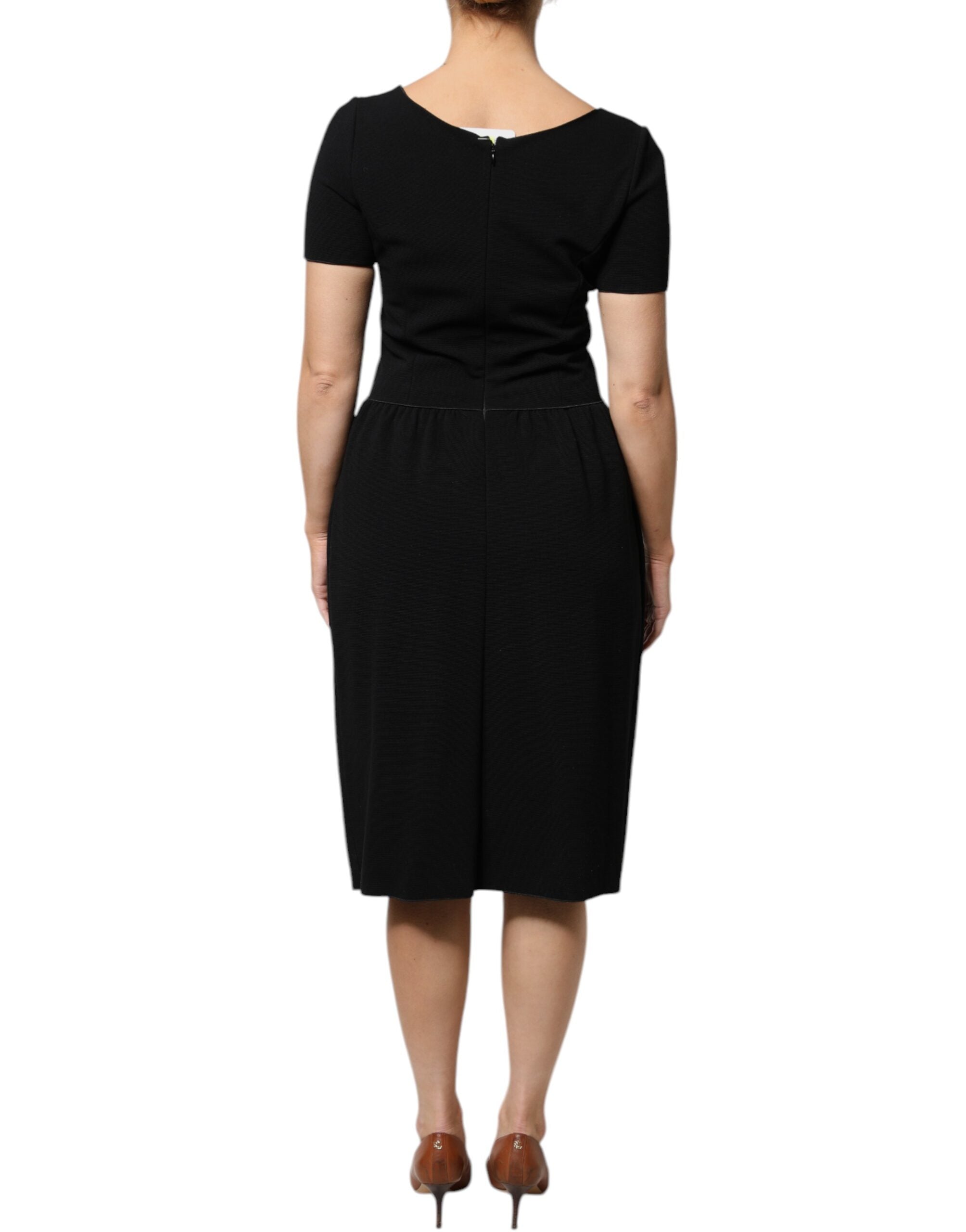 Emporio Armani Black Viscose Short Sleeves Sheath Midi Women's Dress