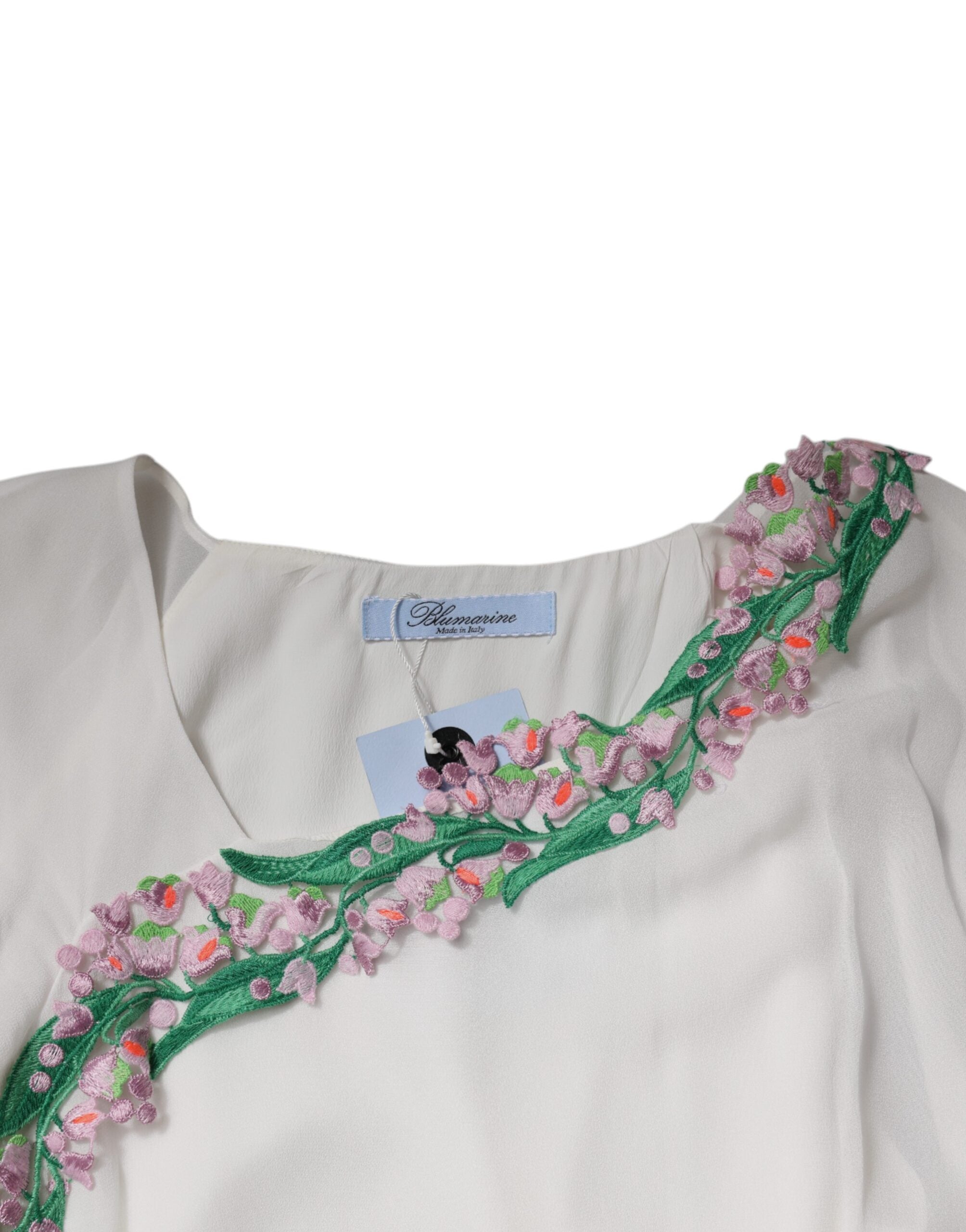 Blumarine White Floral Embroidery Viscose Chiffon Shift Women's Dress