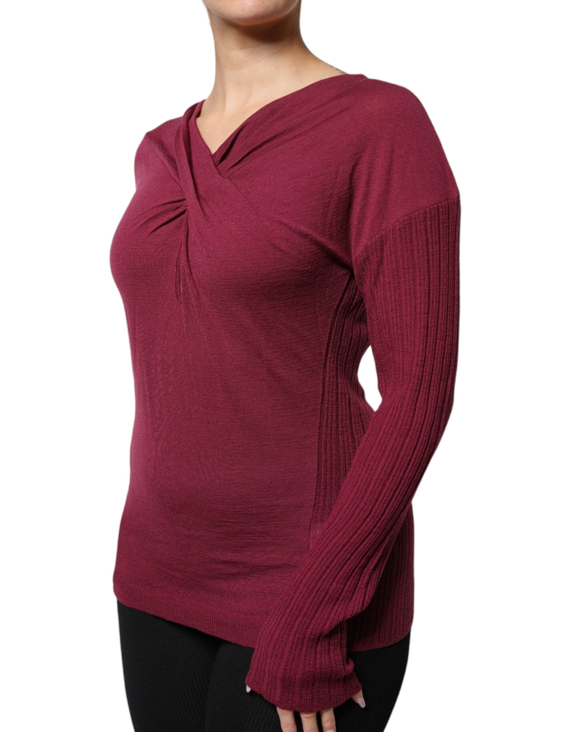 Roberto Cavalli Maroon Jumper Keyhole Knit Pullover Women's Sweater