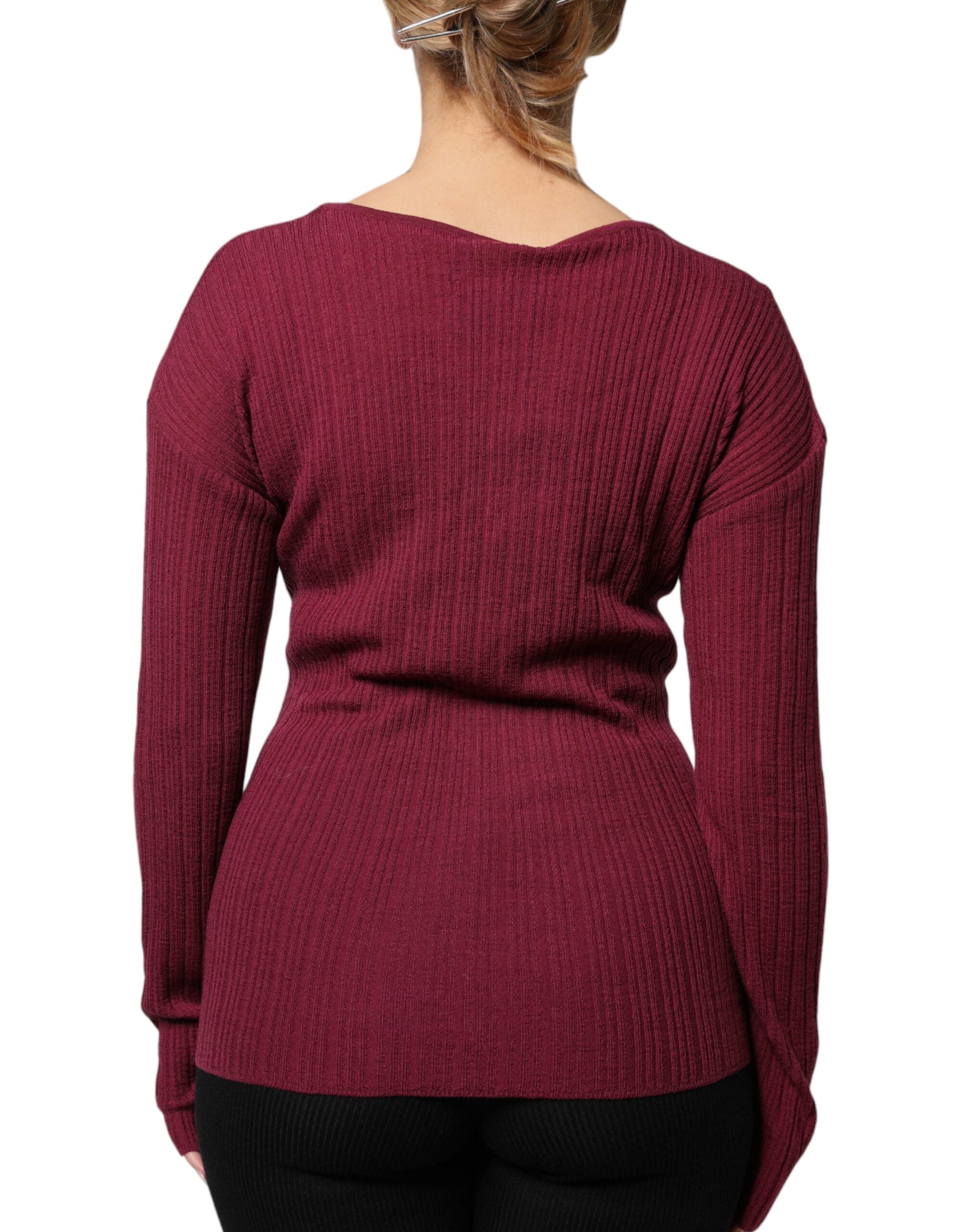 Roberto Cavalli Maroon Jumper Keyhole Knit Pullover Women's Sweater