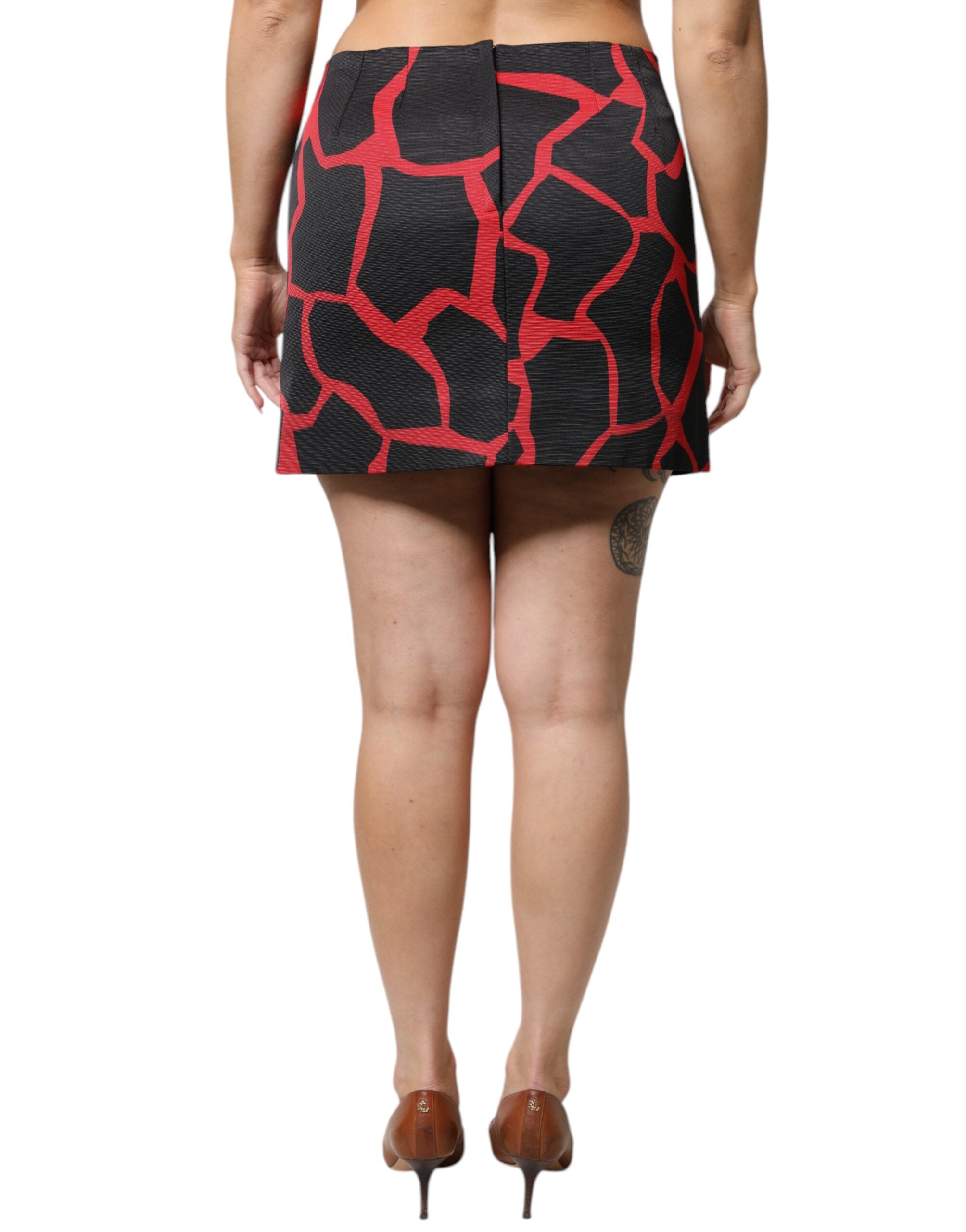 Dolce & Gabbana Black Red Abstract Mid Waist A-line Mini Women's Skirt