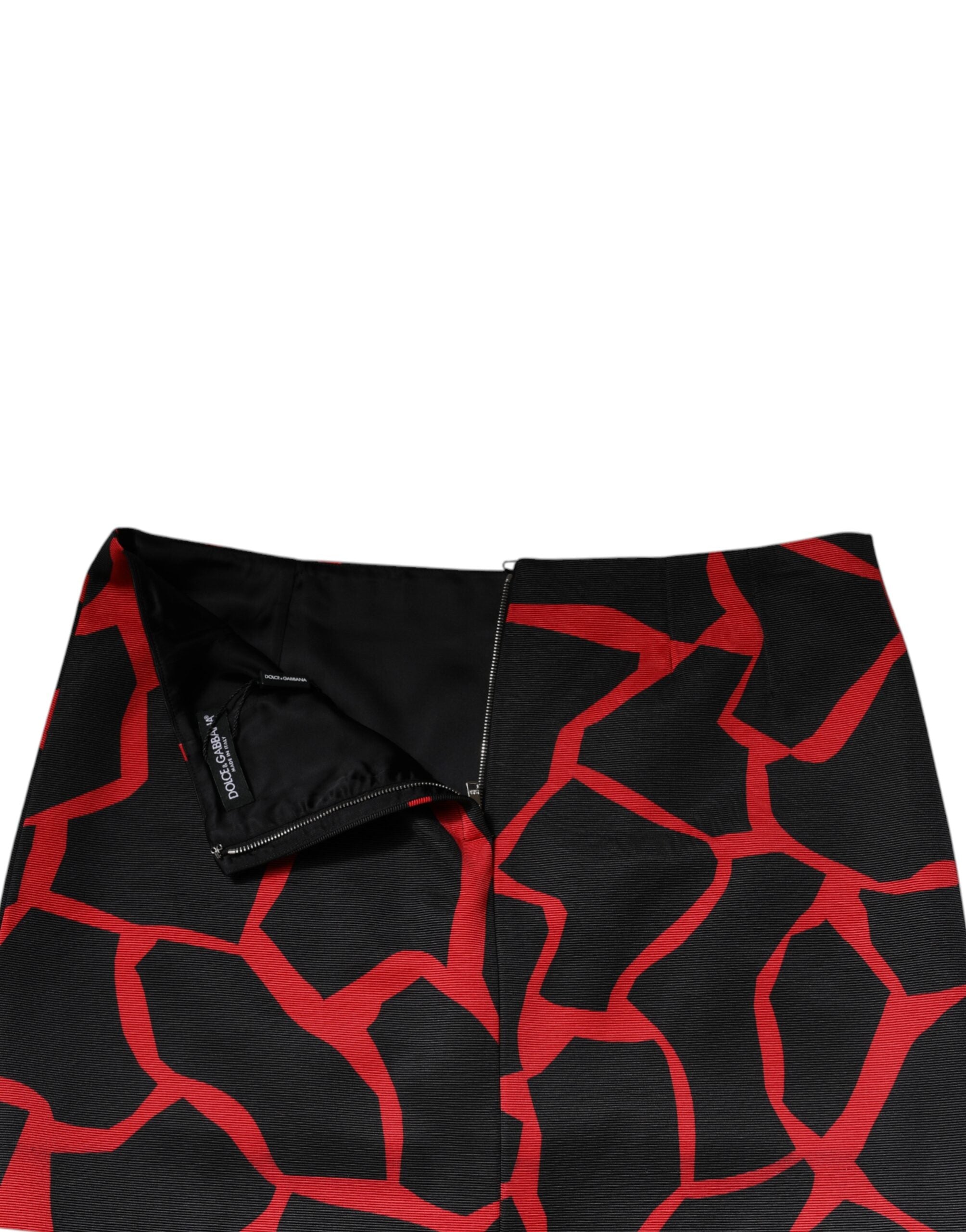 Dolce & Gabbana Black Red Abstract Mid Waist A-line Mini Women's Skirt