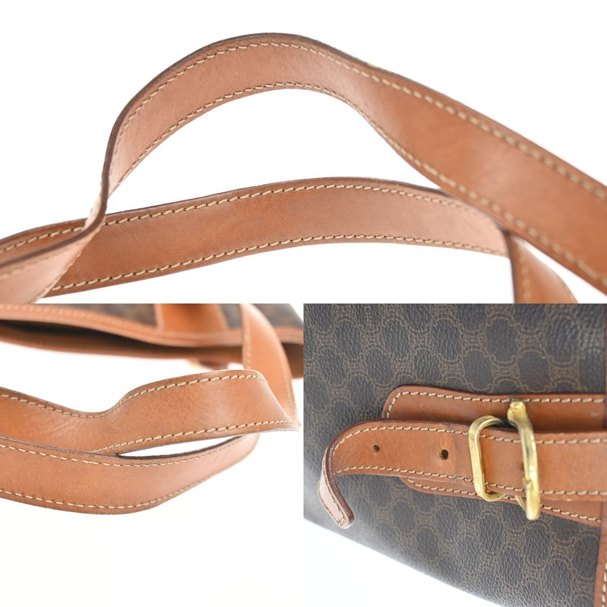 Celine Vintage Macadam Canvas And Leather Brown Canvas Tote Bag Bag (Pre-Owned)