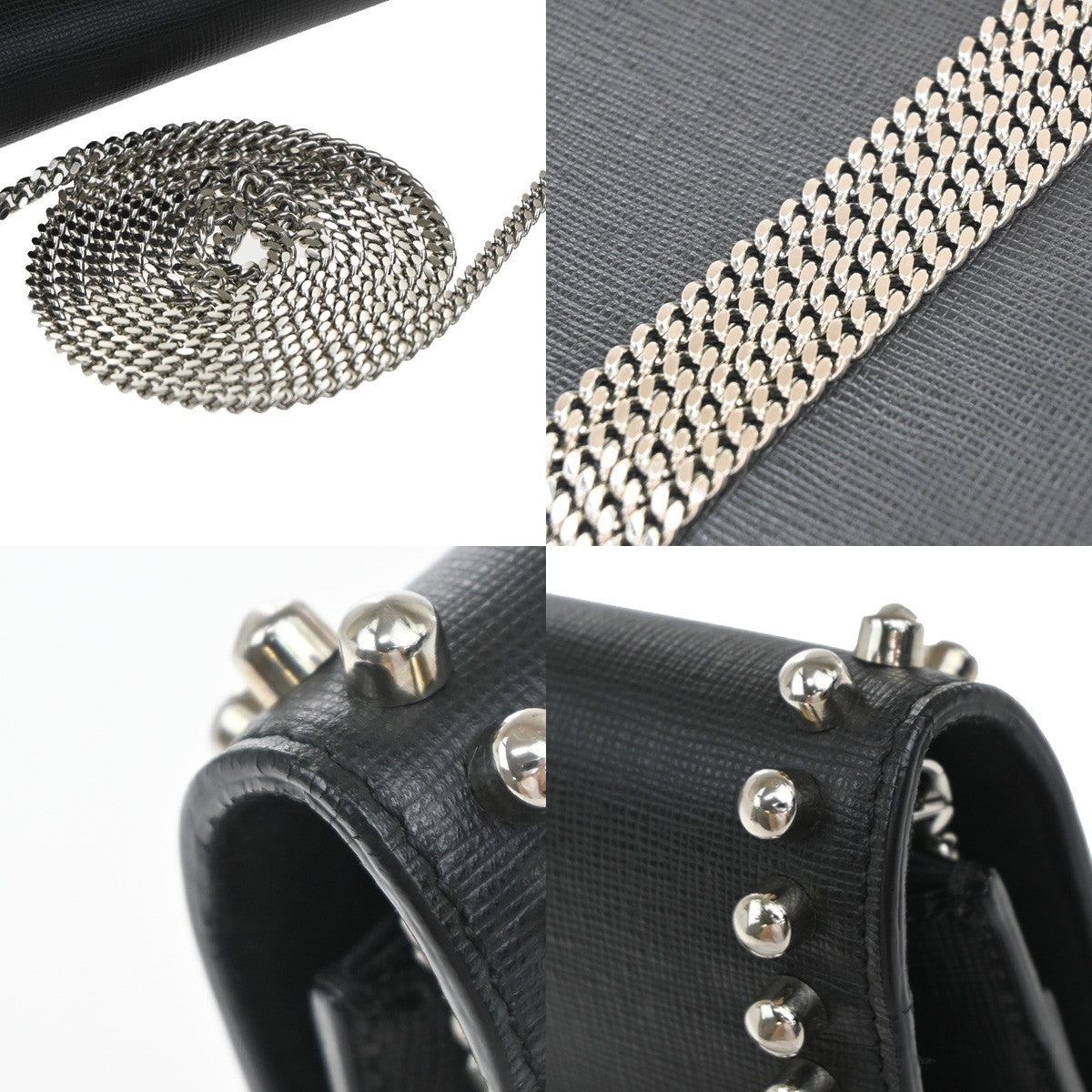 Fendi Karlito Wallet On Chain Studded Saffiano Leather Black Leather Shoulder Bag Bag (Pre-Owned)