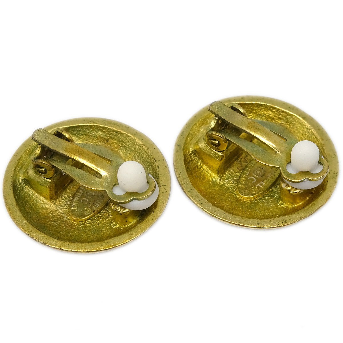 Chanel Cc Button Clip-On Metal Gold Gold_Plated Earrings Jewelry (Pre-Owned)
