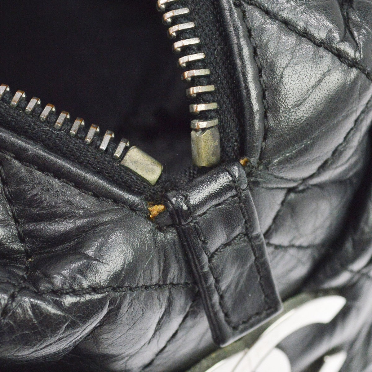 Chanel Lady Braid Bowler Quilted Distressed Calfskin Black Leather Handbag (Pre-Owned)