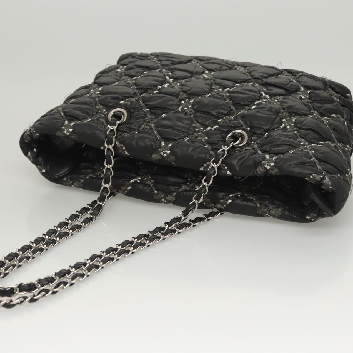 Chanel Tweed On Stitch Zip Tote Quilted Nylon Black Nylon Shoulder Bag Bag (Pre-Owned)