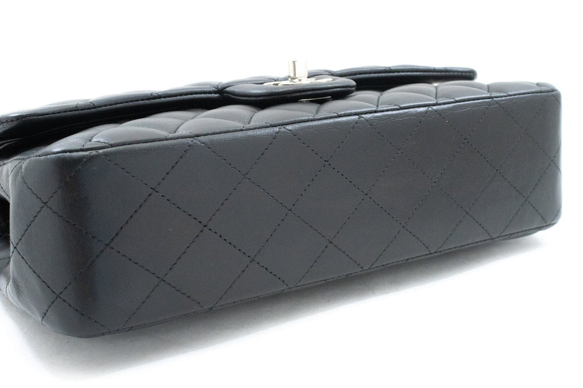 Chanel Classic Double Flap Quilted Lambskin Black Leather Handbag (Pre-Owned)