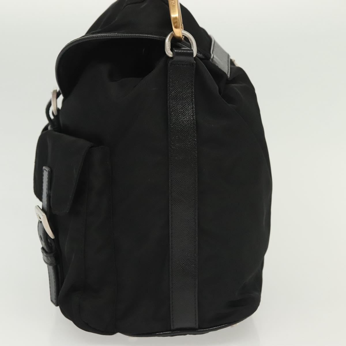 Prada Double Pocket Drawstring Tessuto Black Nylon Shoulder Bag Bag (Pre-Owned)