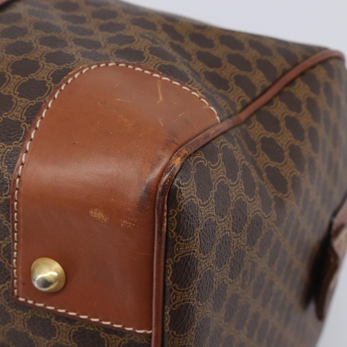 Celine Vintage Duffle Macadam Coated Canvas Brown Canvas Handbag (Pre-Owned)