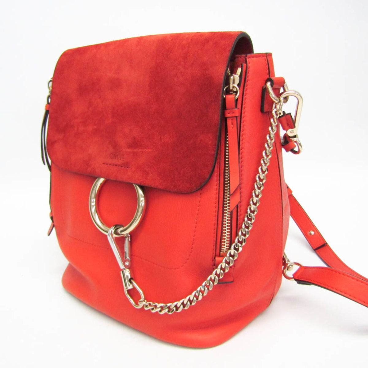Chloe Faye Leather And Suede Orange Leather Backpack Bag (Pre-Owned)