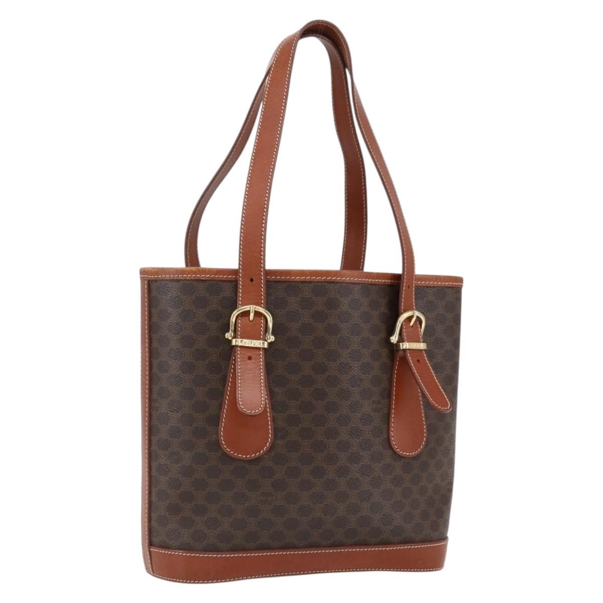 Celine Vintage Macadam Canvas And Leather Brown Canvas Handbag (Pre-Owned)