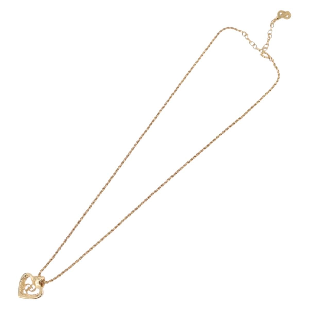 Christian Dior Vintage Cd Heart Pendant Metal Gold Metal Necklace Jewelry (Pre-Owned)