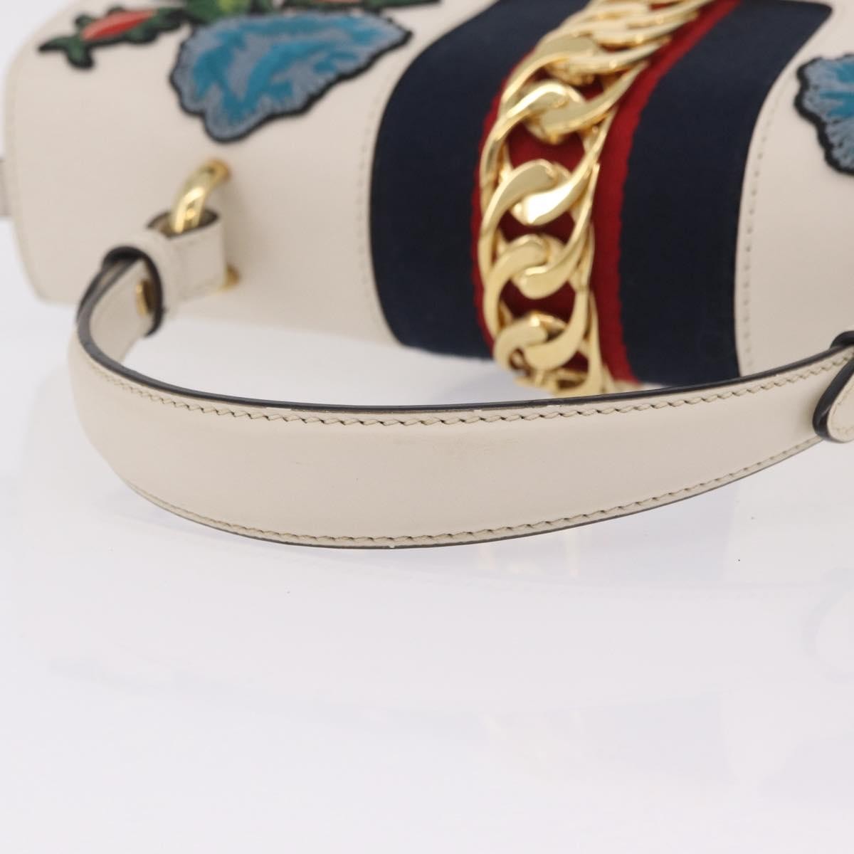Gucci Sylvie Top Handle Embroidered Leather White Leather Handbag (Pre-Owned)