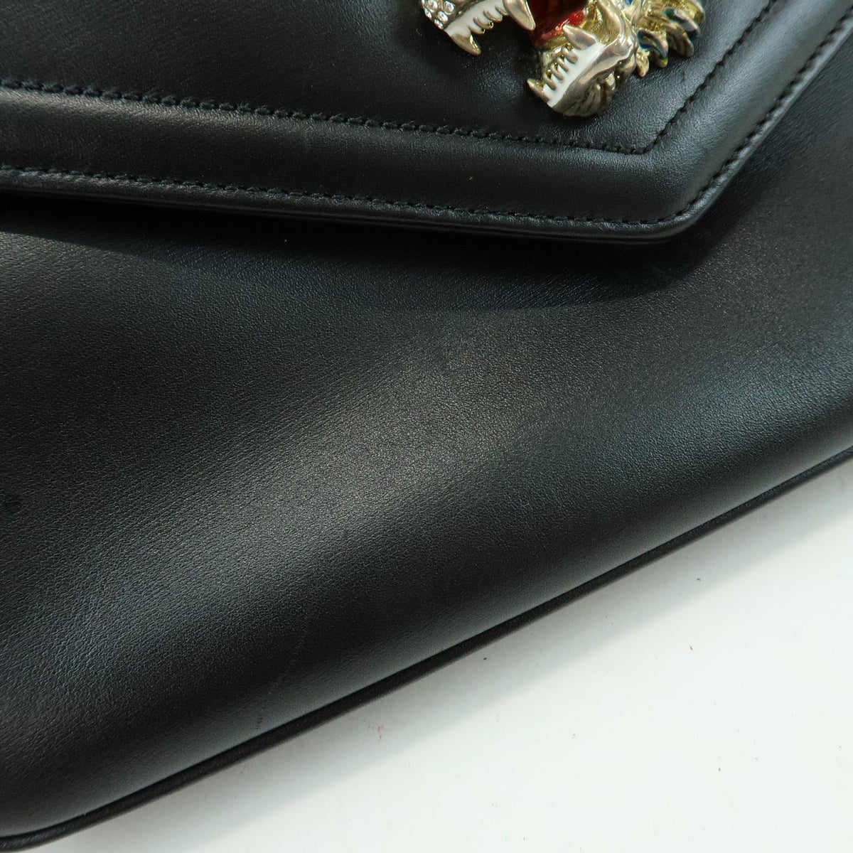 Gucci Rajah Chain Leather Black Leather Tote Bag Bag (Pre-Owned)