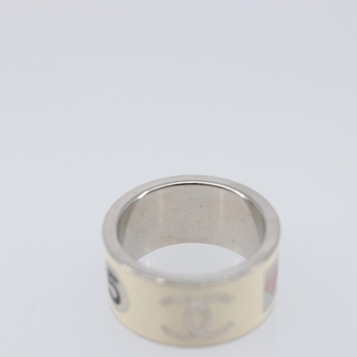 Chanel Heart Band Metal And Enamel Silver Metal Ring Jewelry (Pre-Owned)