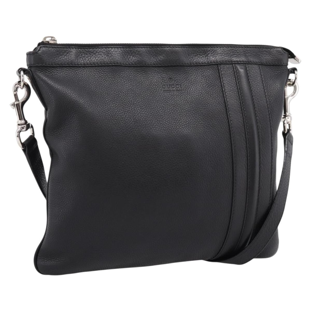 Gucci Zip Messenger Leather With Striped Detail Black Leather Handbag (Pre-Owned)