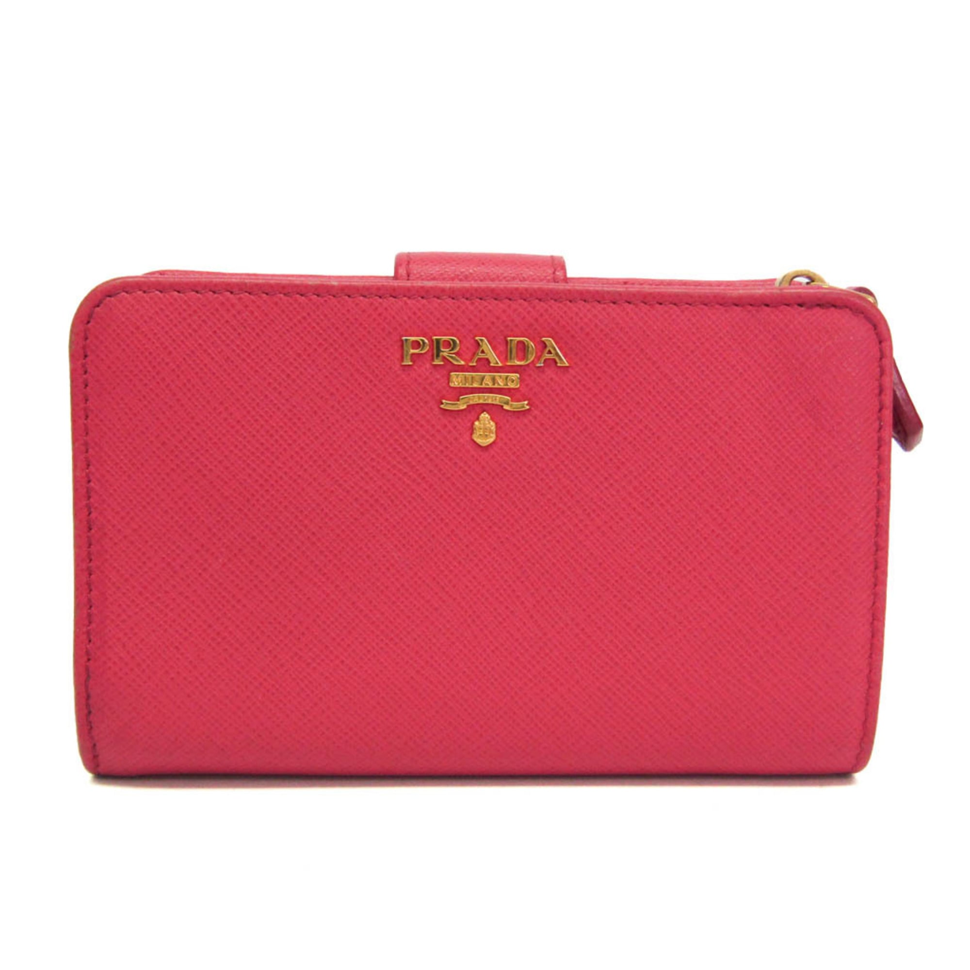 Prada Tab Bifold Saffiano Leather Pink Leather Wallets Accessory (Pre-Owned)