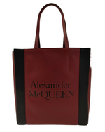 Alexander McQueen Dark Red Leather Signature Logo Shopper Tote 630773 6050