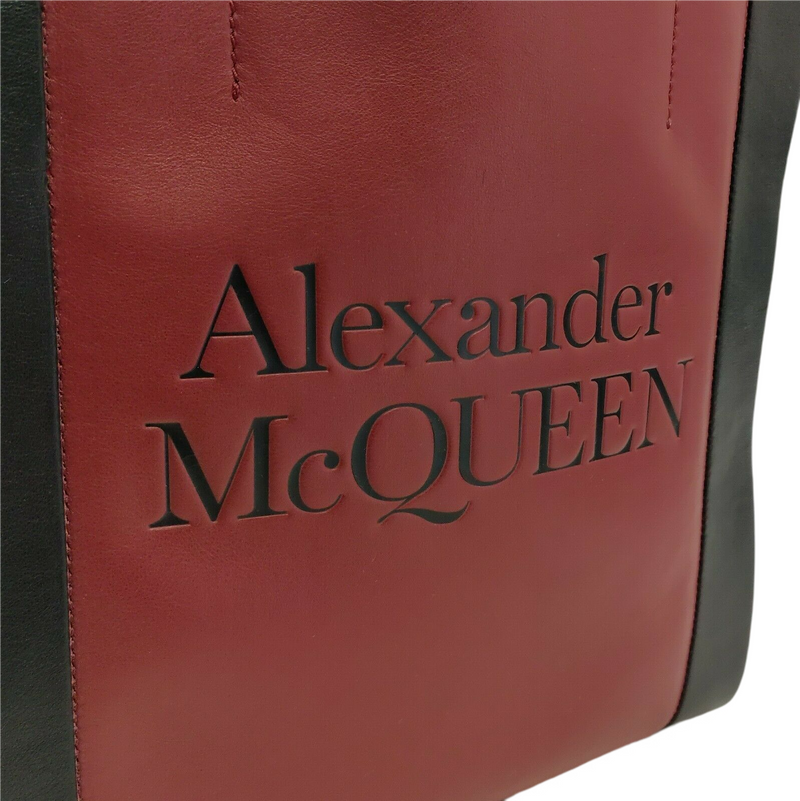 Alexander McQueen Dark Red Leather Signature Logo Shopper Tote 630773 6050