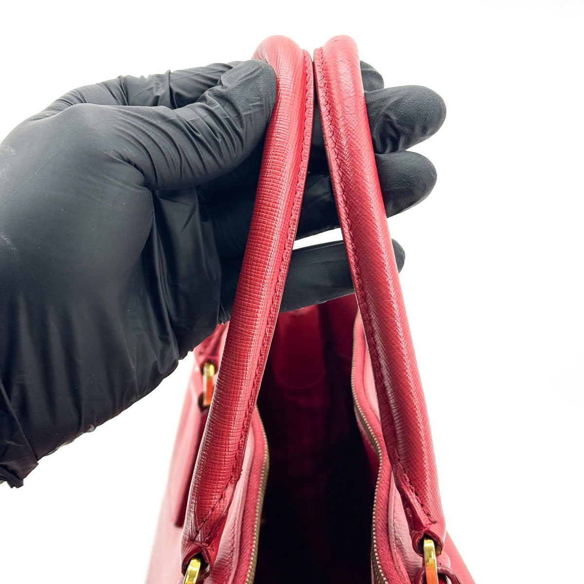 Prada Double Zip Lux Vernice Saffiano Leather Red Leather Tote Bag Bag (Pre-Owned)