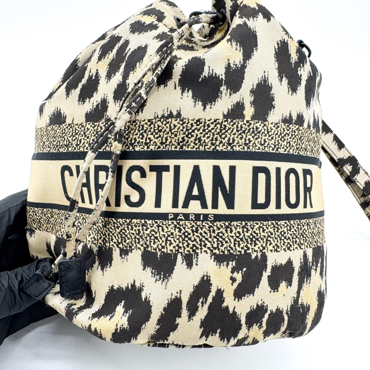 Christian Dior Logo Travel Drawstring Printed Fabric Beige Canvas Clutche & Pouche Bag (Pre-Owned)