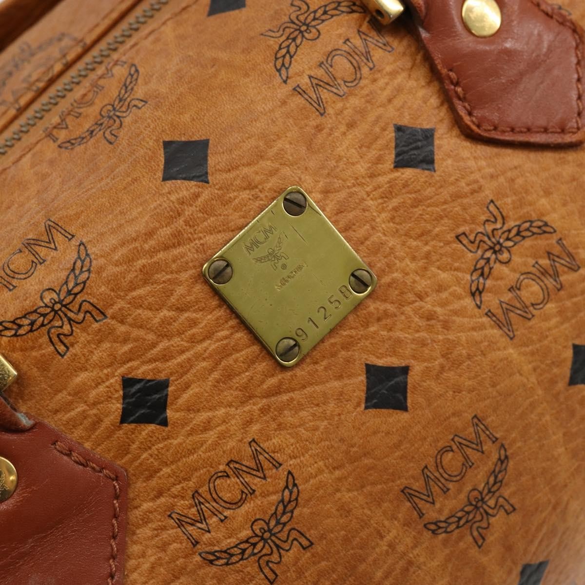 MCM Vicetos Logogram Boston Brown Leather Travel Bag Bag (Pre-Owned)