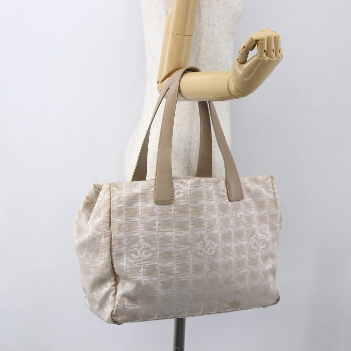 Chanel Travel Line Tote Nylon Beige Nylon Handbag (Pre-Owned)