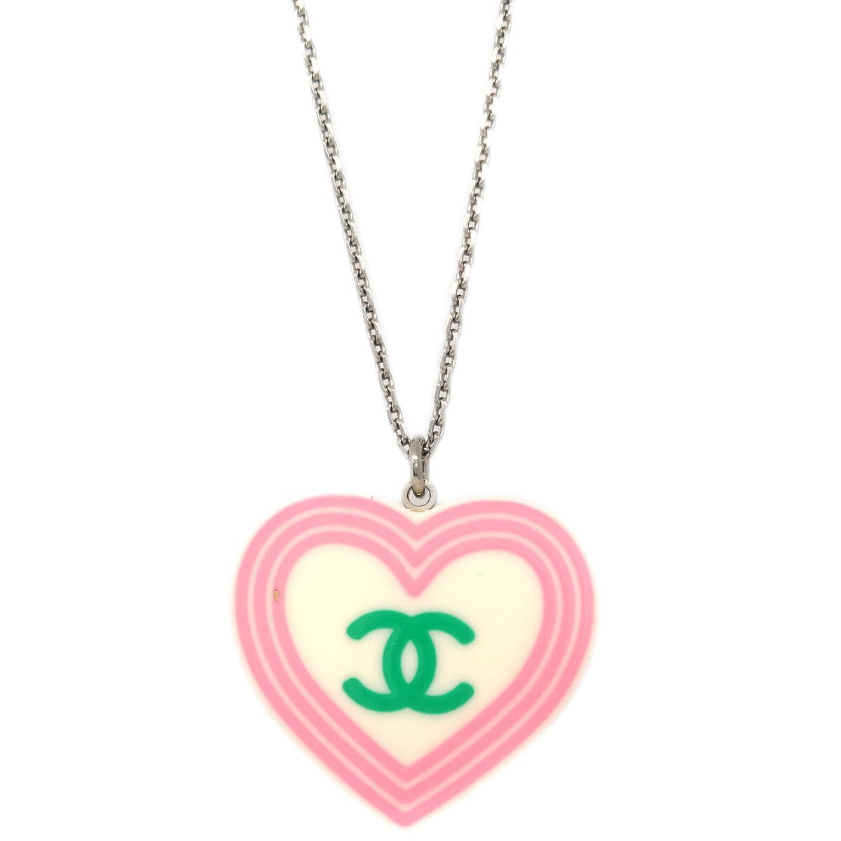 Chanel Cc Heart Pendant Metal And Enamel Silver Silver_Plated Necklace Jewelry (Pre-Owned)