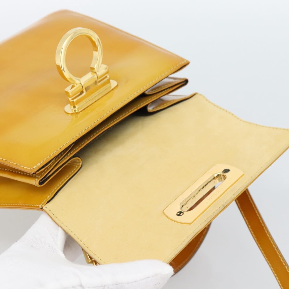 Salvatore Ferragamo Gancini Patent Leather Yellow Patent_Leather Handbag (Pre-Owned)