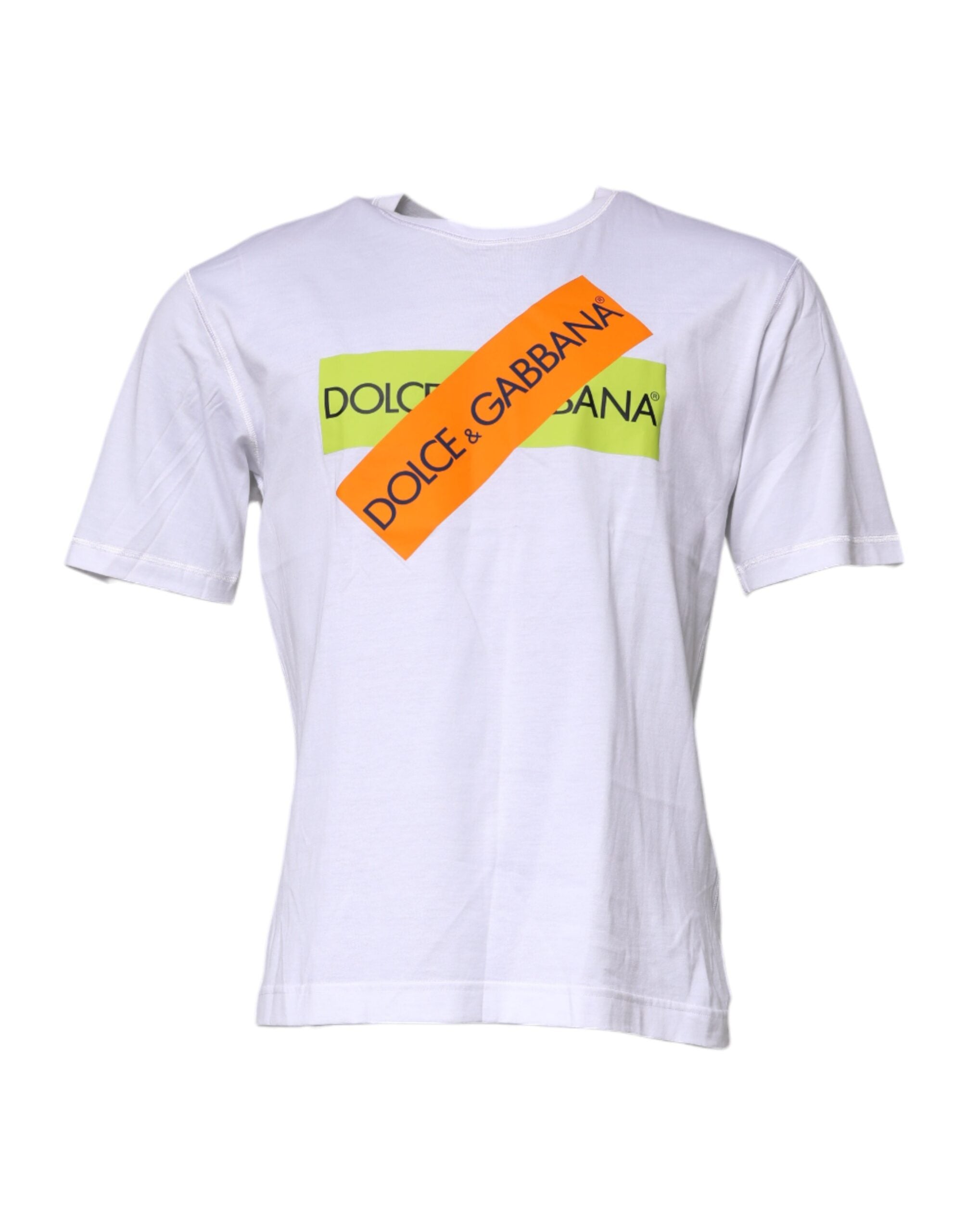 Dolce & Gabbana White Logo Tape Cotton Crew Neck Men's T-shirt