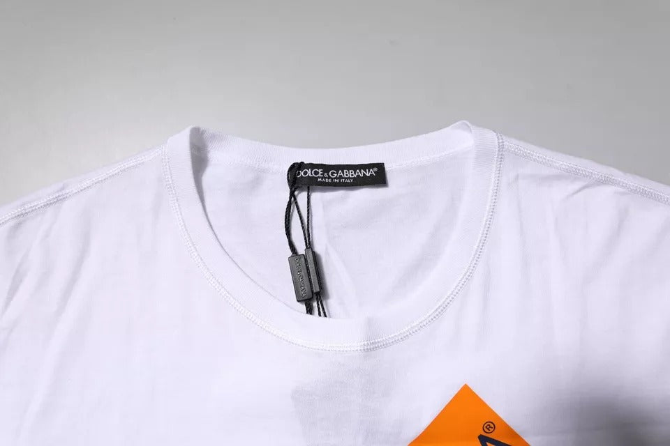 Dolce & Gabbana White Logo Tape Cotton Crew Neck Men's T-shirt