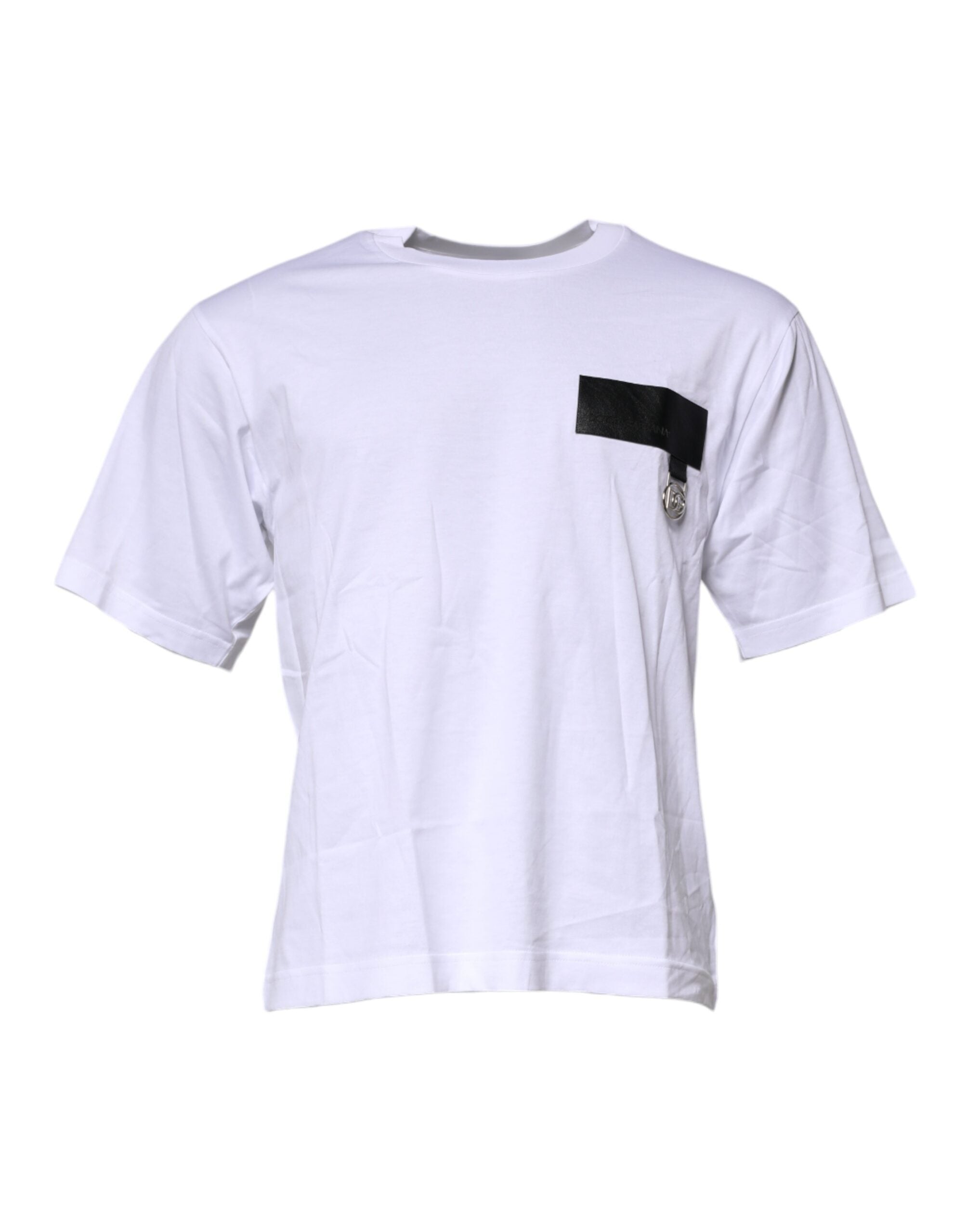 Dolce & Gabbana White Logo Patch Cotton Crew Neck Men's T-shirt