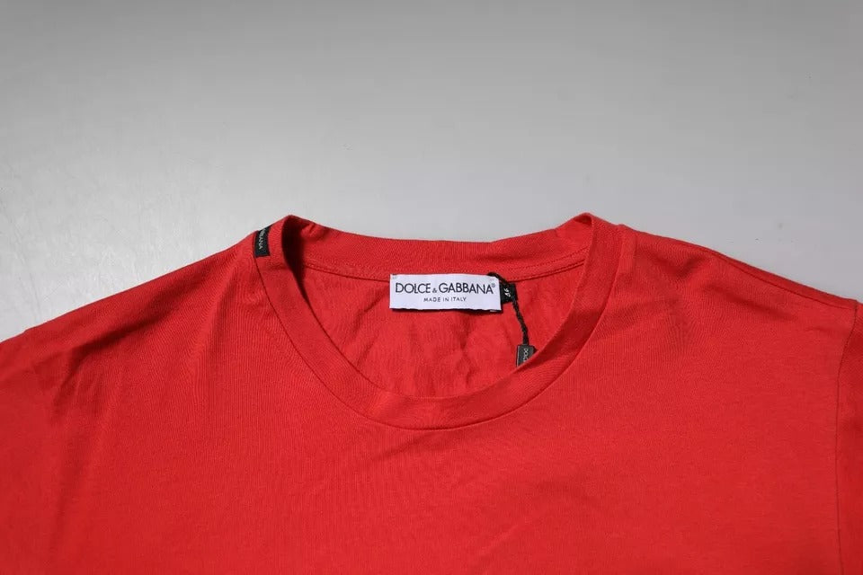 Dolce & Gabbana Red DG Logo Patch Cotton Crew Neck Men's T-shirt