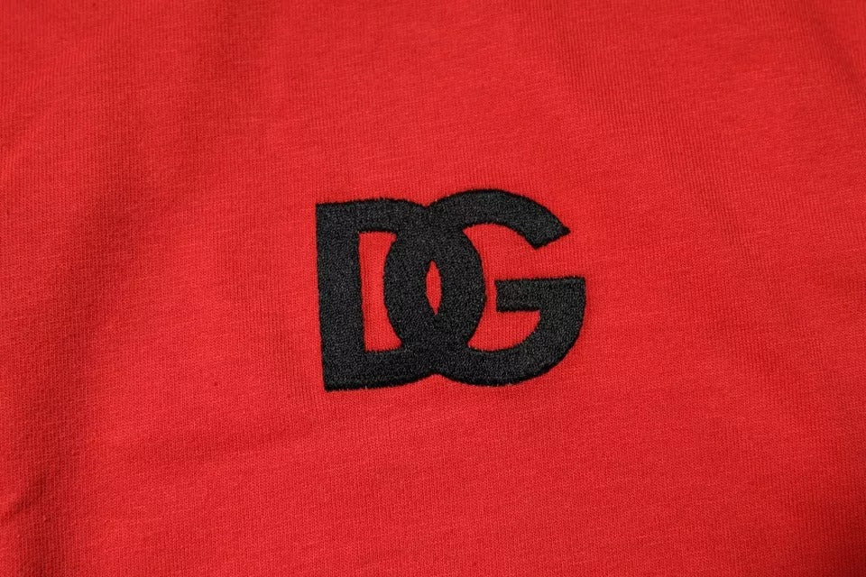 Dolce & Gabbana Red DG Logo Patch Cotton Crew Neck Men's T-shirt