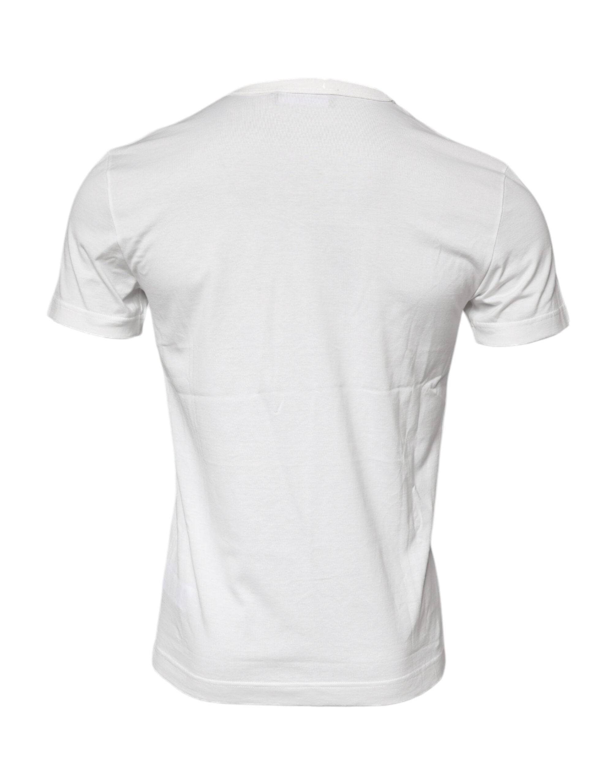 Dolce & Gabbana White Cotton Logo Floral Crew Neck Men's T-shirt (Pre-Owned)