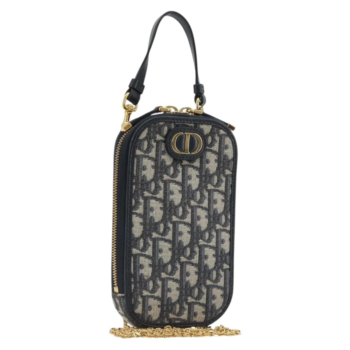 Christian Dior 30 Montaigne Phone Holder On Chain Oblique Canvas Navy Canvas Clutche & Pouche Bag (Pre-Owned)