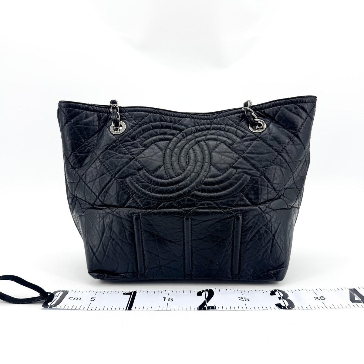 Chanel Cc Crave Quilted Glazed Caviar Black Leather Tote Bag Bag (Pre-Owned)