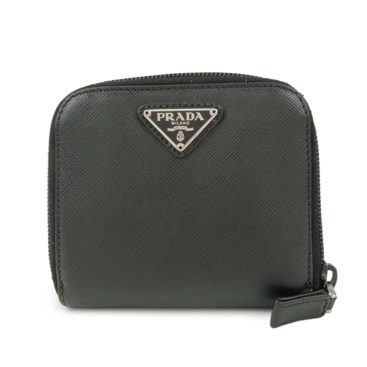 Prada Bifold Zip Around Saffiano Leather Black Leather Wallets Accessory (Pre-Owned)