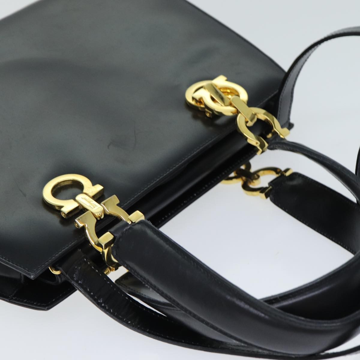 Salvatore Ferragamo Gancini Leather Black Leather Handbag (Pre-Owned)
