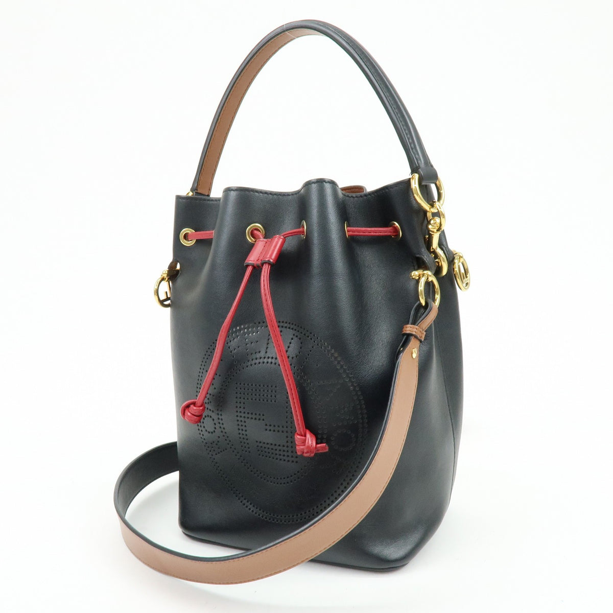 Fendi Mon Tresor Bucket Perforated Leather Black Leather Handbag (Pre-Owned)