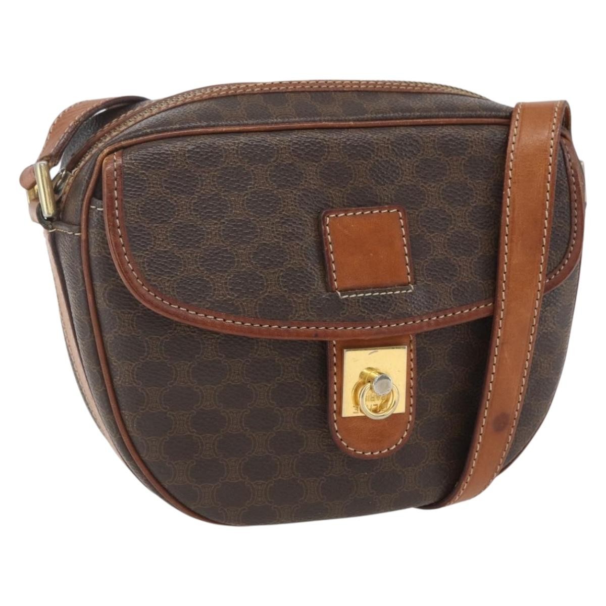 Celine Vintage Macadam Canvas And Leather Brown Canvas Shoulder Bag Bag (Pre-Owned)
