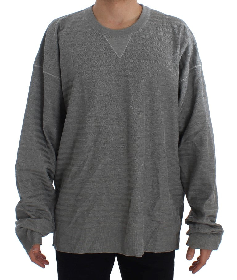 Dolce & Gabbana Elegant Gray Silk Crewneck Pullover Men's Sweater