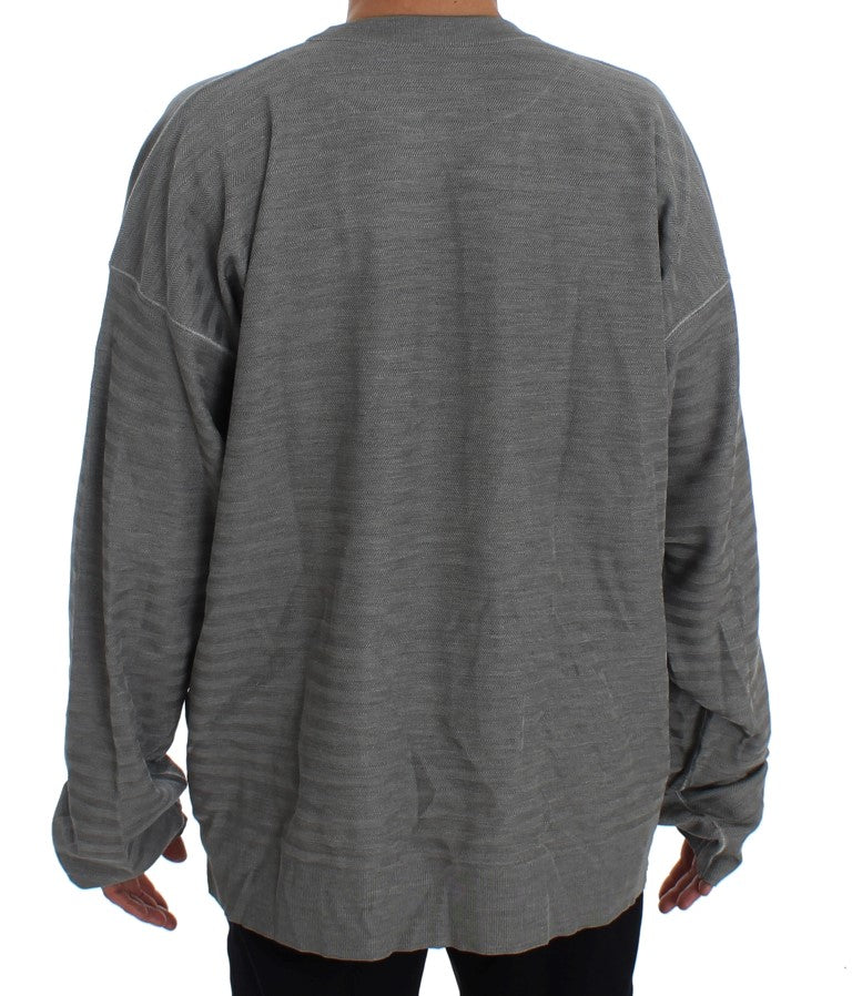 Dolce & Gabbana Elegant Gray Silk Crewneck Pullover Men's Sweater