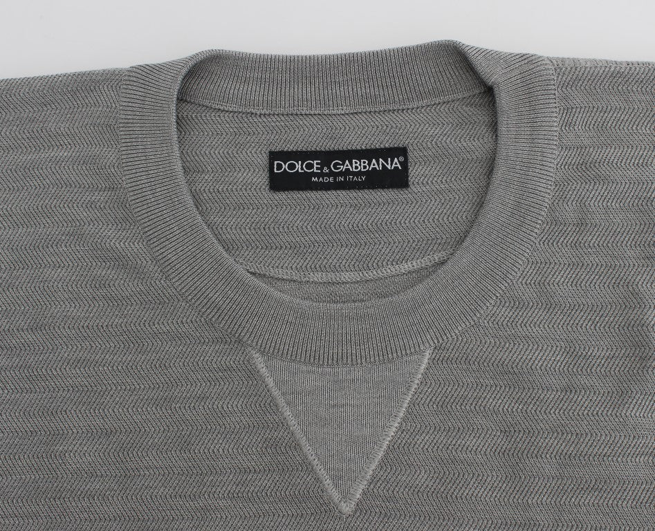 Dolce & Gabbana Elegant Gray Silk Crewneck Pullover Men's Sweater