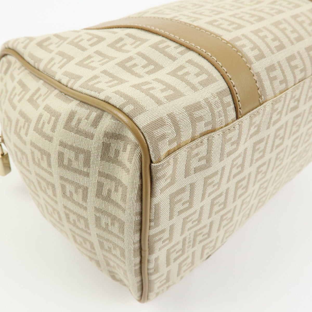 Fendi Boston Zucchino Coated Canvas Beige Canvas Handbag (Pre-Owned)