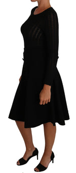 Dolce & Gabbana Black Knitted Wool Sheath Long Sleeves Women's Dress