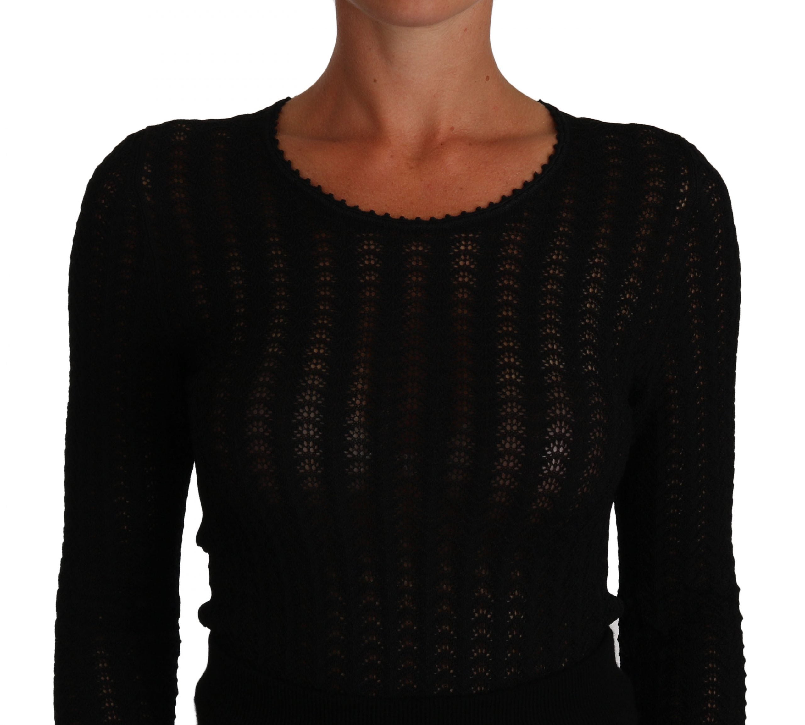 Dolce & Gabbana Black Knitted Wool Sheath Long Sleeves Women's Dress