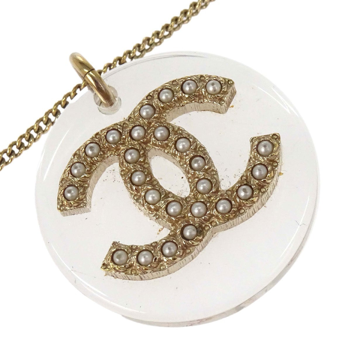 Chanel Cc Pendant Metal With Enamel And Faux Pearl Gold Gold_Plated Necklace Jewelry (Pre-Owned)