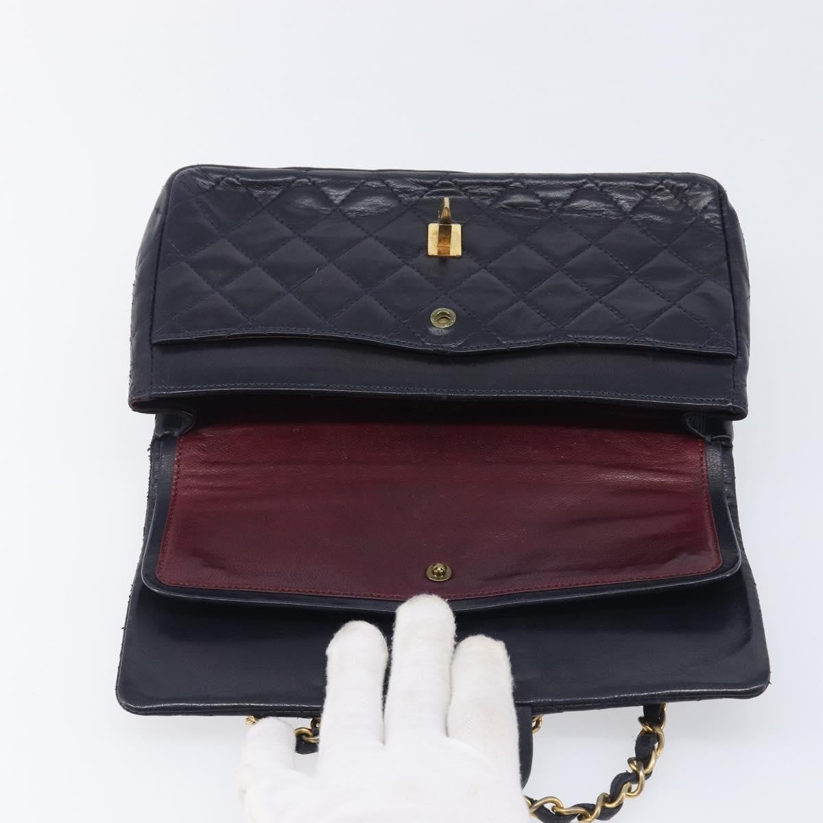 Chanel Timeless - Classic Double Flap Quilted Lambskin Navy Leather Handbag (Pre-Owned)